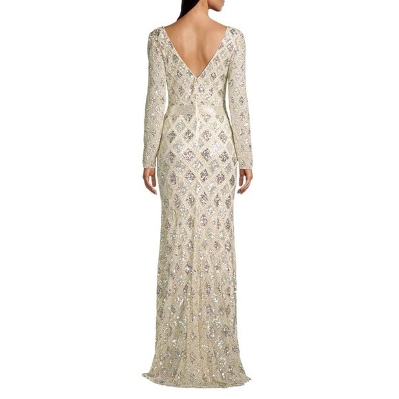 Mac Duggal Nude Lattice Sequin Long Sleeve Gown US 10 - Picture 12 of 12